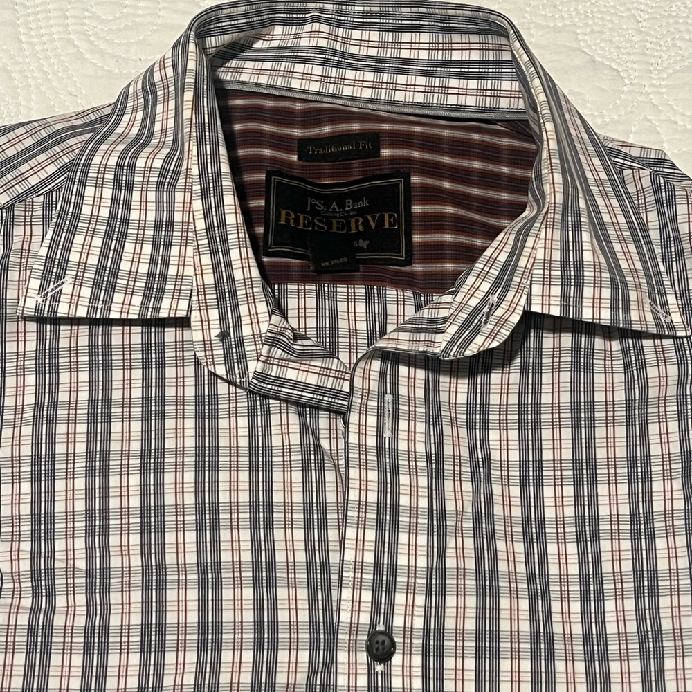 Jos. A. Bank Reserve Plaid Shirt - Black, White,‎ Red